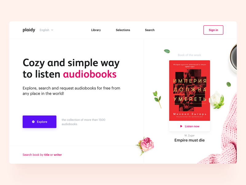 clean and simple website design idea for audio book website