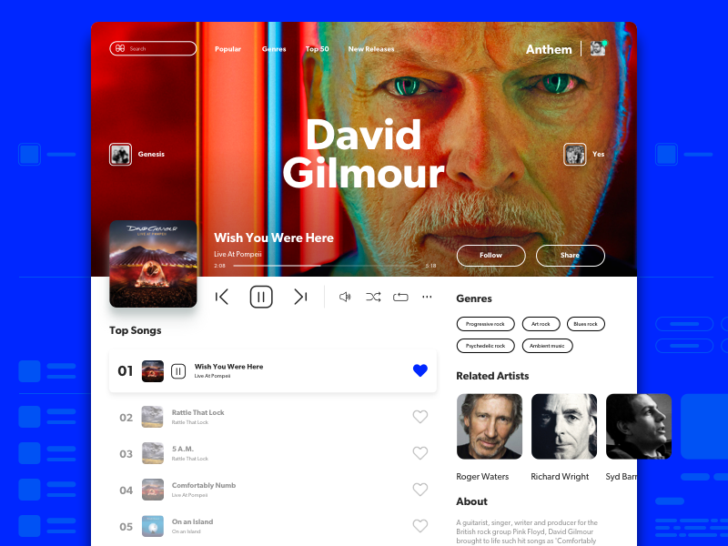 clean and simple website design idea for music app ui