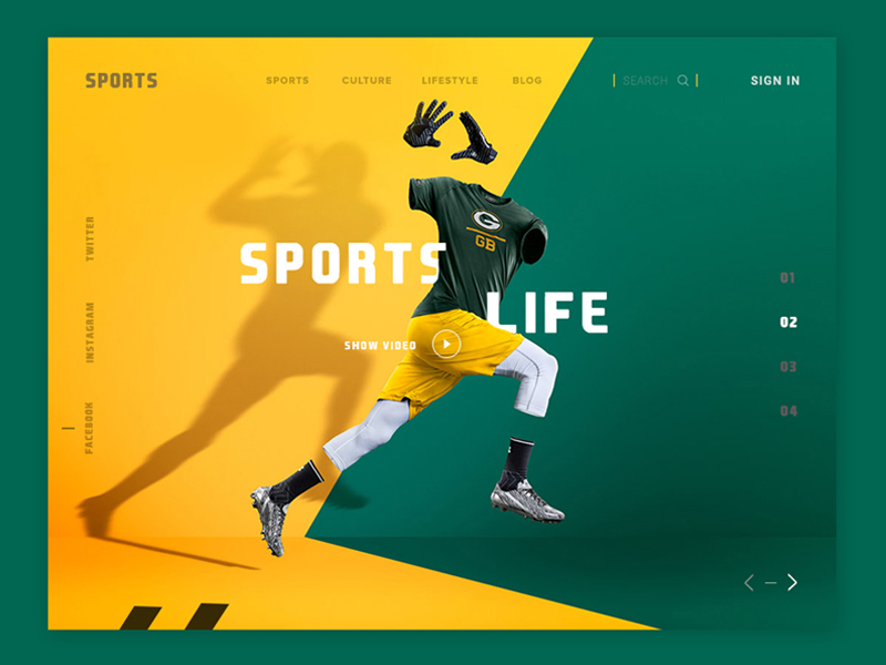 clean sports website UI layout