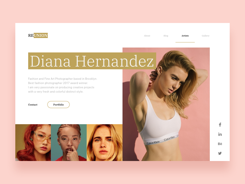 web layout model agency header UI