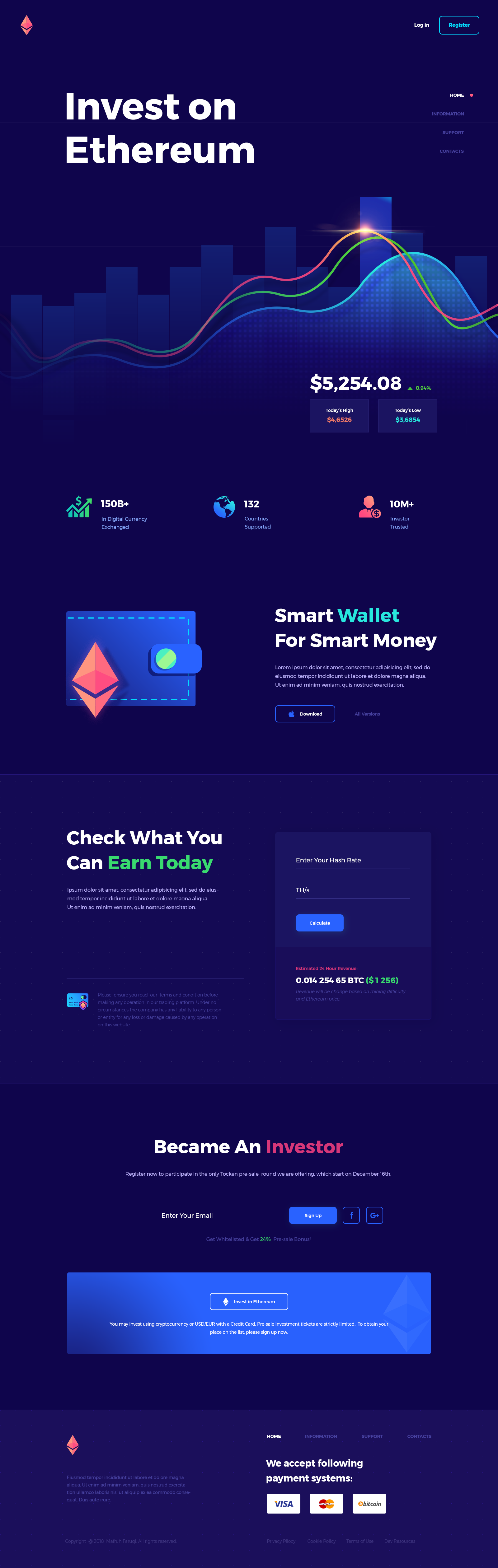 Web Layout for crypto currency Landing Page UI