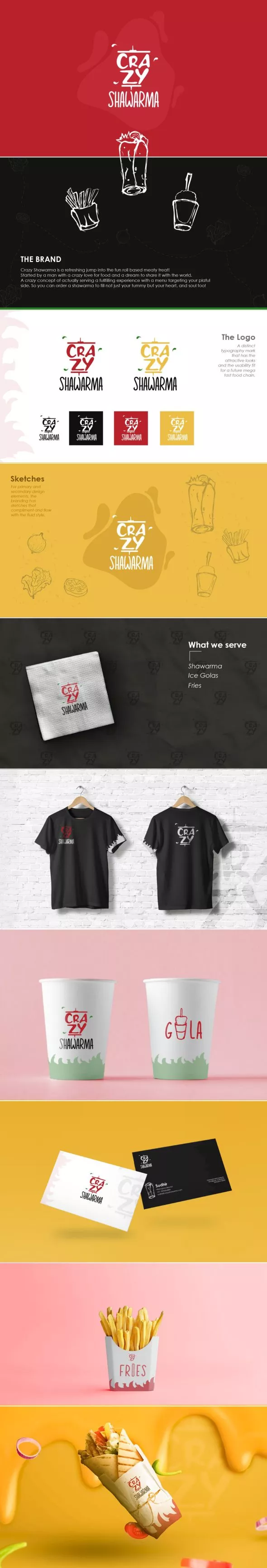 Shwarma logo and branding with packaging and shirt design for staff
