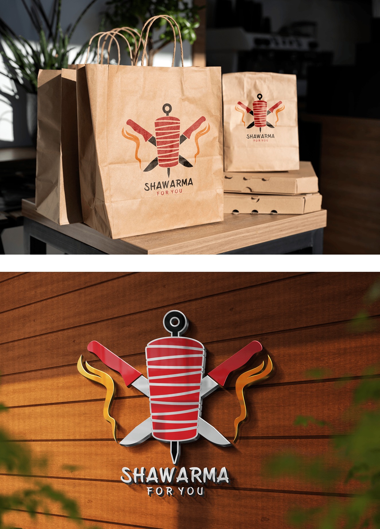 simple shawarma grill logo design with knifes and shawarma grill